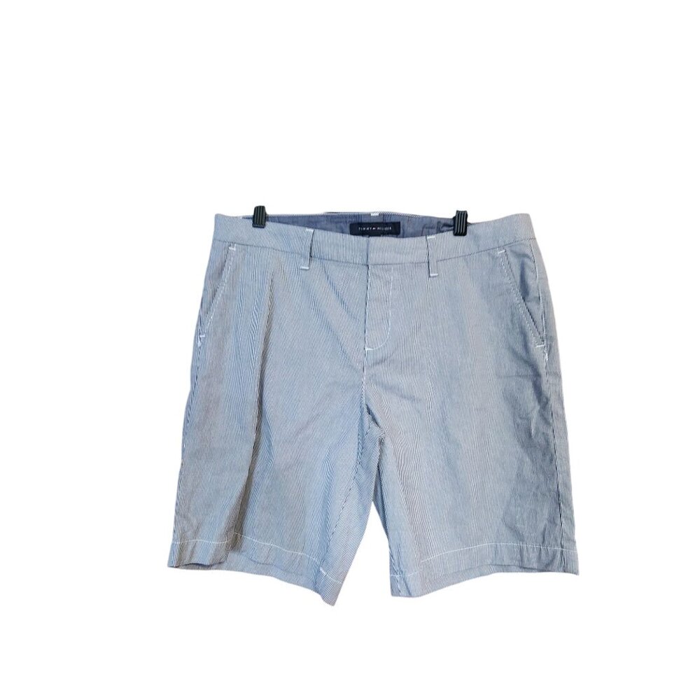 Tommy Hilfiger Womens Light Blue Striped Chino Shorts Size 10 Cotton Blend Casua